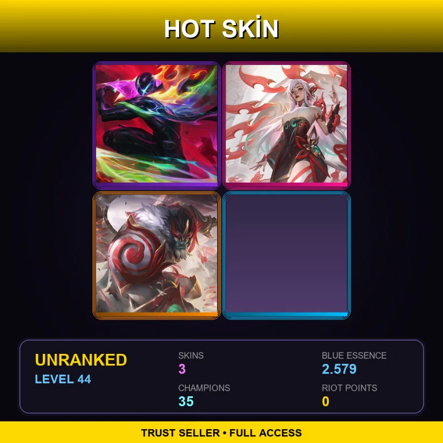 LAS | Lv44 | Unranked | 3 Skin | 35 Champ — LoL account