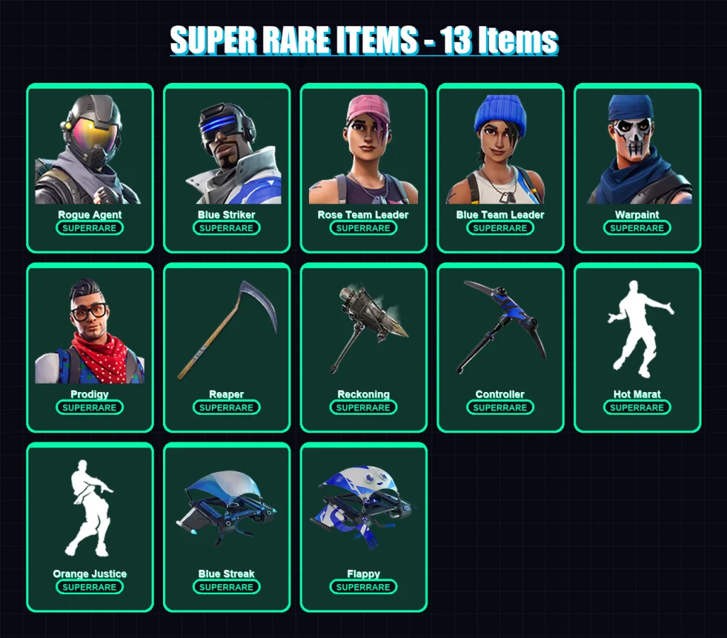 [PC/XBOX/PSN] | Rogue Agent | Blue Striker | Rose Team Leader | Blue Team Leader | Warpaint | 62 skin | 25 pickaxe | 41 emote | 33 glider | Lv434