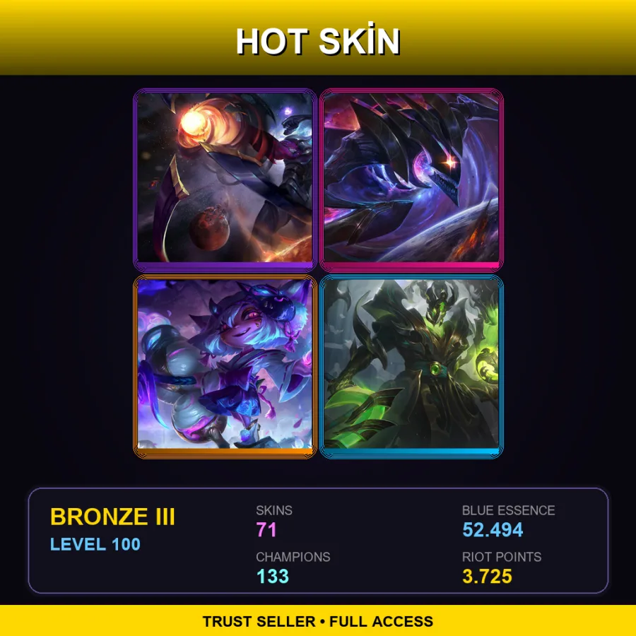 EUW | Lv100 | Bronze III | 71 Skin | 133 Champ