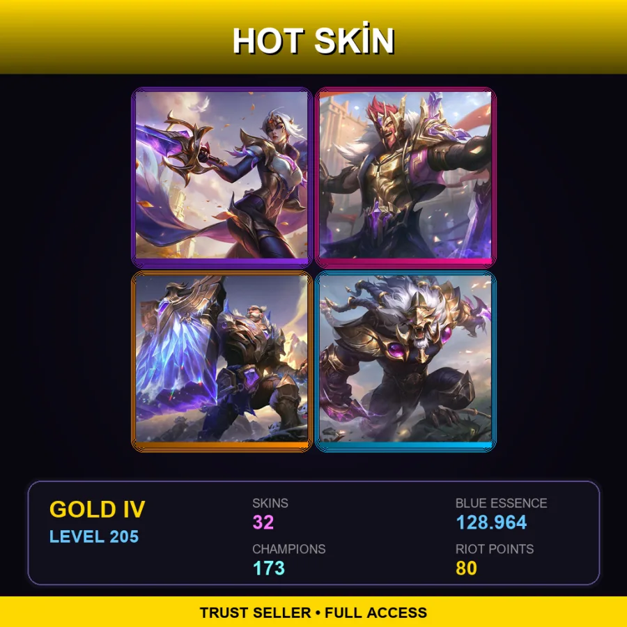 LAS | Victorious Fiora | Victorious Draven | Victorious Braum | Victorious Rengar | 32 Skin | 173 Champ | Gold IV | Lv205