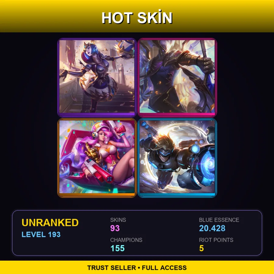 TR | Victorious Orianna | Victorious Aatrox | Arcade Miss Fortune | Pulsefire Ezreal | 93 Skin | 155 Champ | Lv193