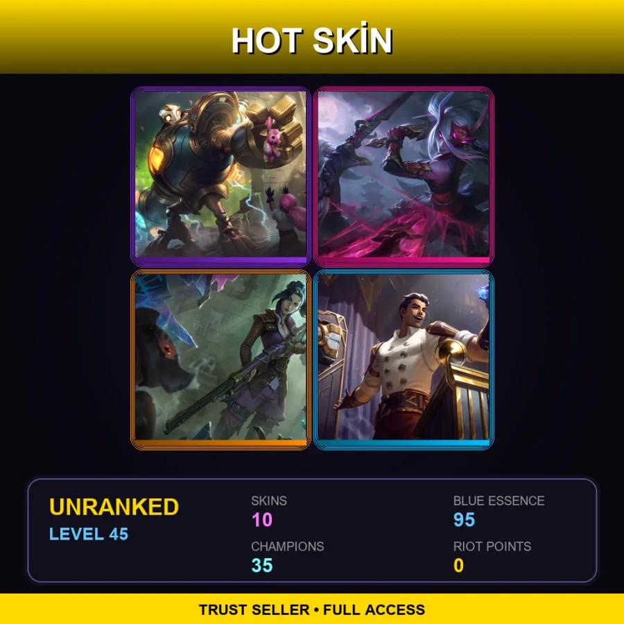 LAN | Lv45 | Unranked | 10 Skin | 35 Champ — LoL account