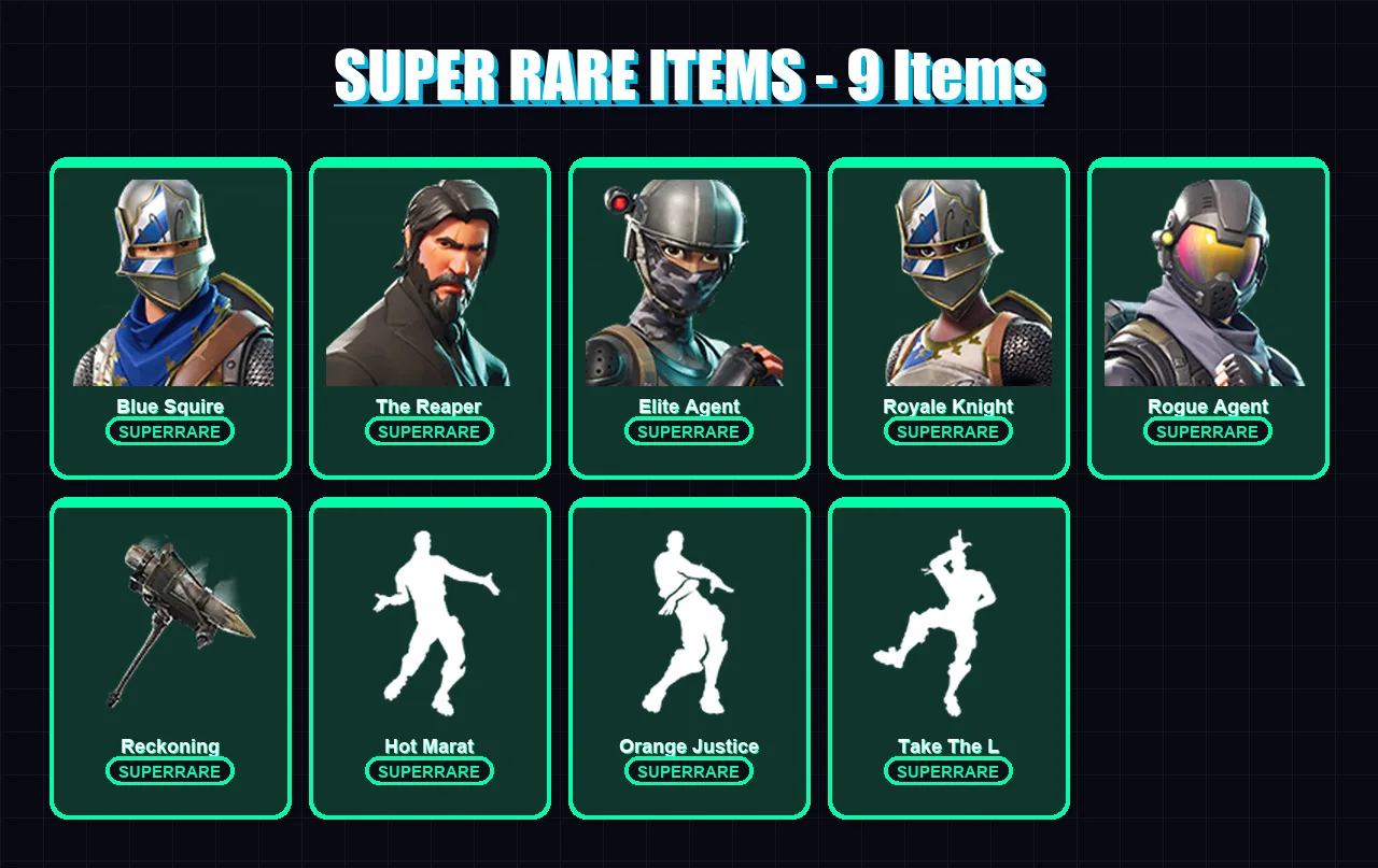 [PC/XBOX/PSN] | Blue Squire | The Reaper | Elite Agent | Royale Knight | Rogue Agent | 49 skin | 33 pickaxe | 59 emote | 44 glider | Lv538