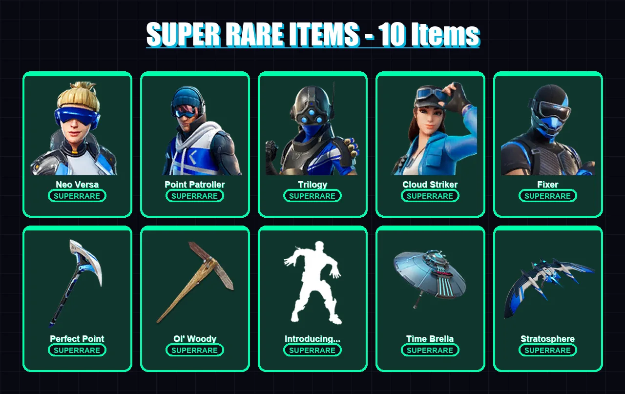 [PC/XBOX] | Neo Versa | Point Patroller | Trilogy | Cloud Striker | Fixer | 64 skin | 71 pickaxe | 44 emote | 62 glider | Lv708