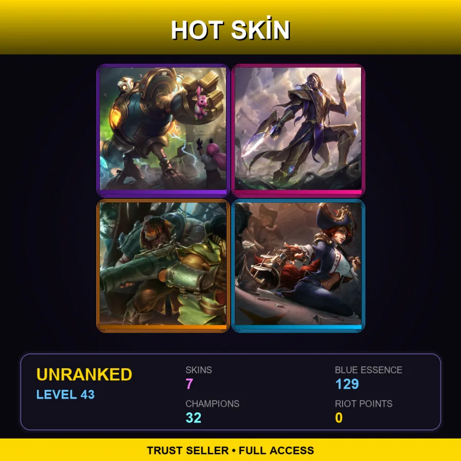 LAN | Lv43 | Unranked | 7 Skin | 32 Champ — LoL account