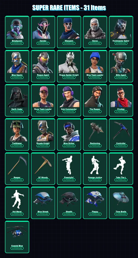 [PC/PSN] | Breakpoint | Xander | Warpaint | Havoc | Huntmaster Saber | 453 skin | 357 pickaxe | 247 emote | 221 glider | Lv2705