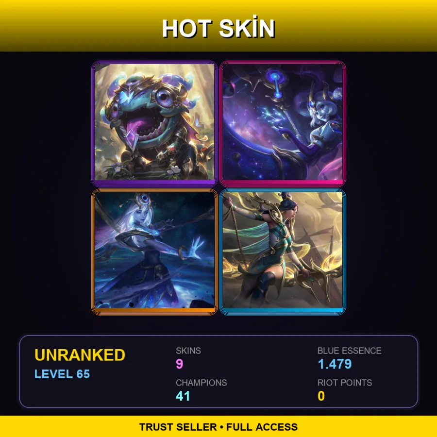 SG | Lv65 | Unranked | 9 Skin | 41 Champ — LoL account