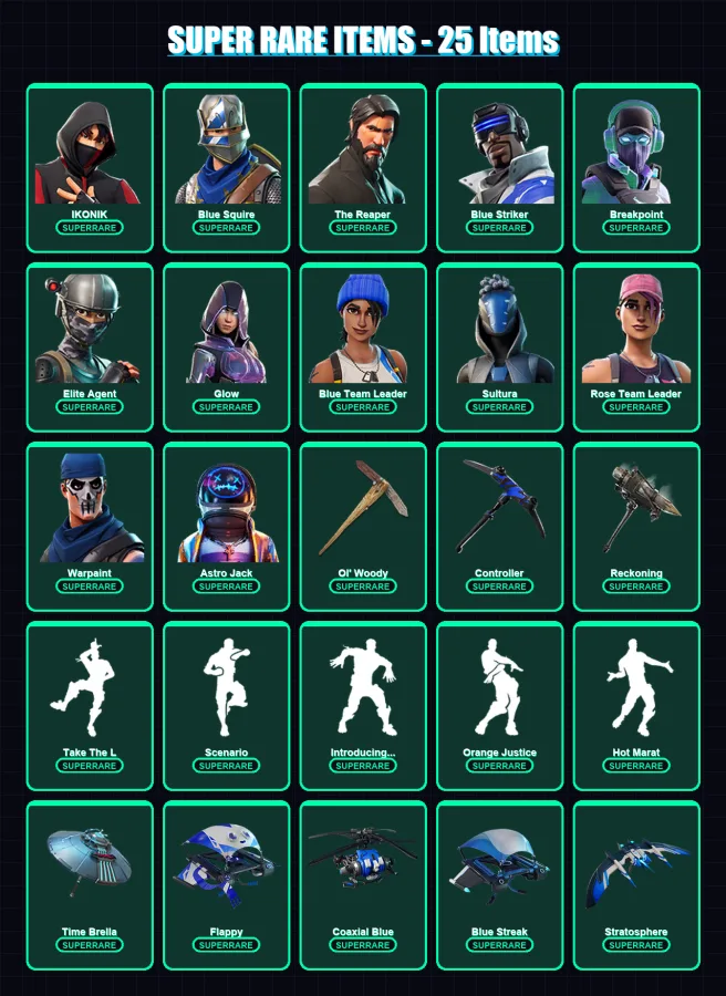 [PS4/PS5/XBOX/PC] | IKONIK | Blue Squire | The Reaper | Blue Striker | Breakpoint | 92 skin | 140 pickaxe | 109 emote | 119 glider | Lv1746