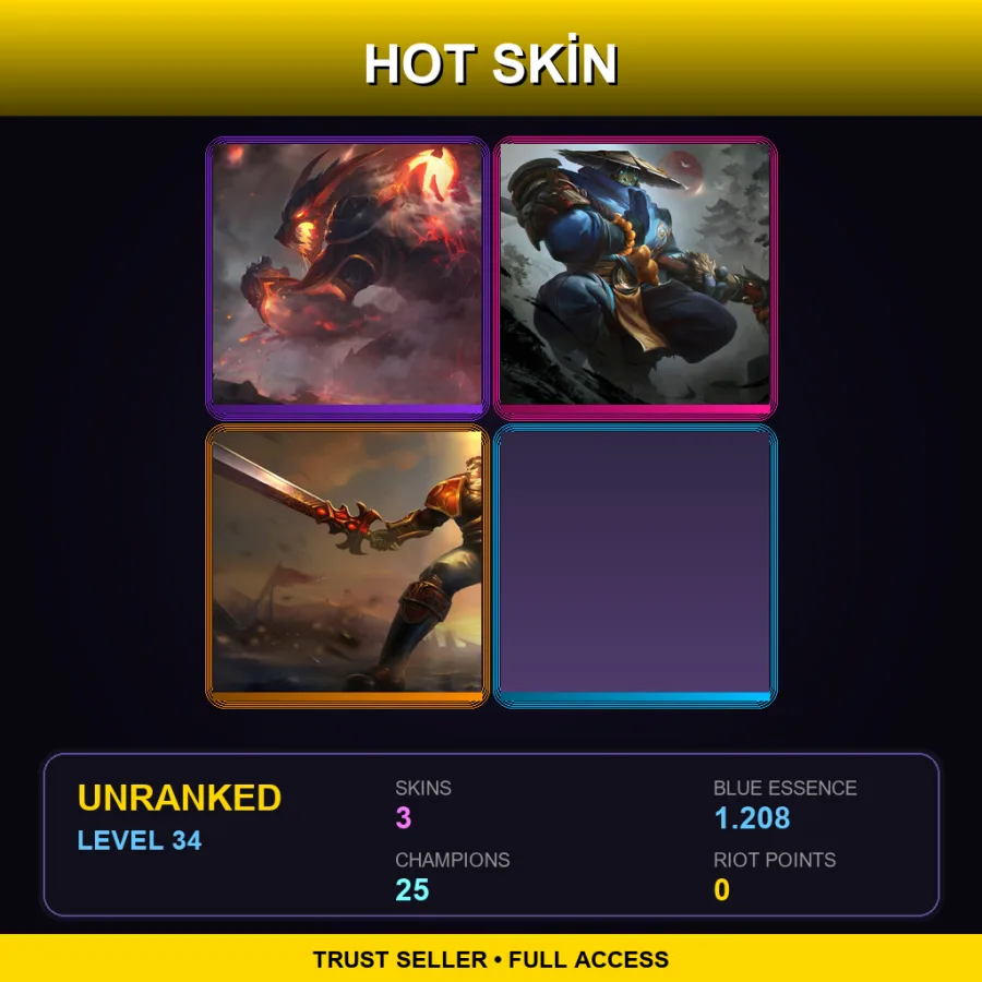 EUNE | Lv34 | Unranked | 3 Skin | 25 Champ — LoL account