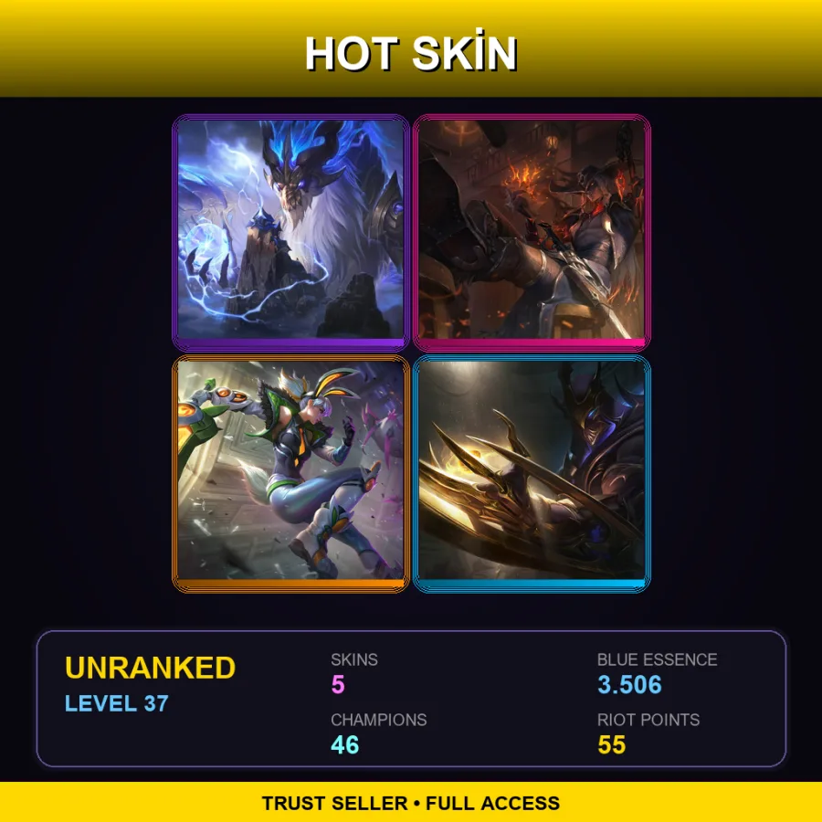 SG | Lv37 | Unranked | 5 Skin | 46 Champ — LoL account