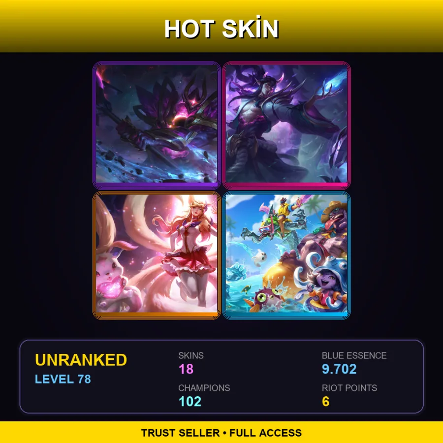 EUW | Lv78 | Unranked | 18 Skin | 102 Champ