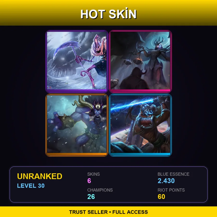 EUNE | Lv30 | Unranked | 6 Skin | 26 Champ — LoL account