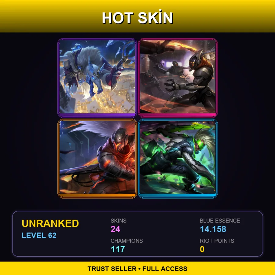 VN | Lv62 | Unranked | 24 Skin | 117 Champ — LoL account