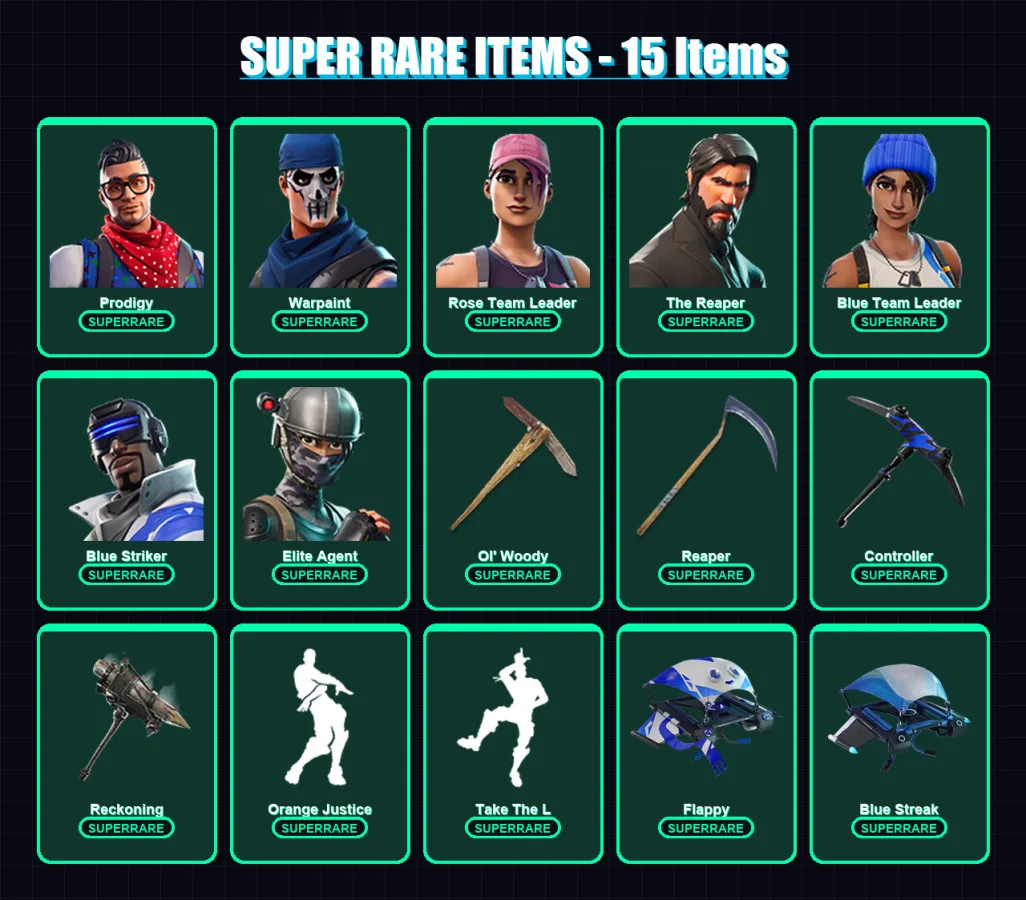 [PS4/PS5/XBOX/PC] | Prodigy | Warpaint | Rose Team Leader | The Reaper | Blue Team Leader | 48 skin | 28 pickaxe | 36 emote | 34 glider | Lv438 — Fortnite account
