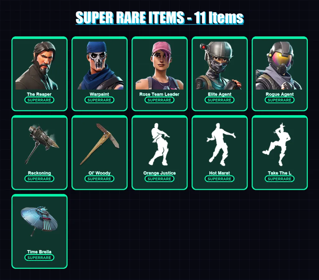 [PC/XBOX/PSN] | The Reaper | Warpaint | Rose Team Leader | Elite Agent | Rogue Agent | 78 skin | 86 pickaxe | 106 emote | 103 glider | Lv1425