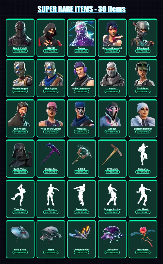 [PS4/PS5/XBOX/PC] | Black Knight | IKONIK | Galaxy | Sparkle Specialist | Elite Agent | 447 skin | 388 pickaxe | 495 emote | 255 glider | Lv3658