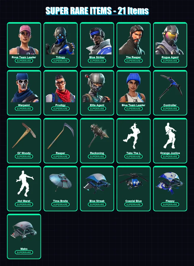 [PS4/PS5/XBOX/PC] | Rose Team Leader | Trilogy | Blue Striker | The Reaper | Rogue Agent | 79 skin | 64 pickaxe | 64 emote | 72 glider | Lv778 — Fortnite account