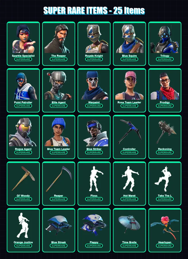 [PC] | Sparkle Specialist | The Reaper | Royale Knight | Blue Squire | Trilogy | 238 skin | 185 pickaxe | 144 emote | 145 glider | Lv1586