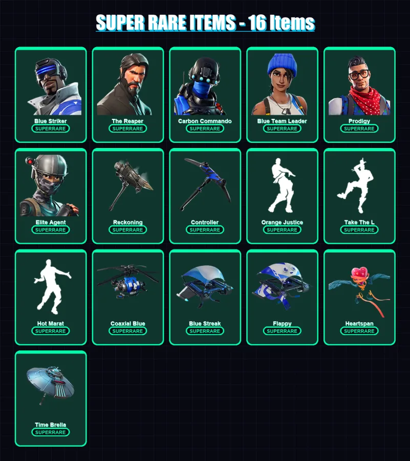 [SWITCH/XBOX/PC] | Blue Striker | The Reaper | Carbon Commando | Blue Team Leader | Prodigy | 70 skin | 59 pickaxe | 80 emote | 68 glider | Lv1092