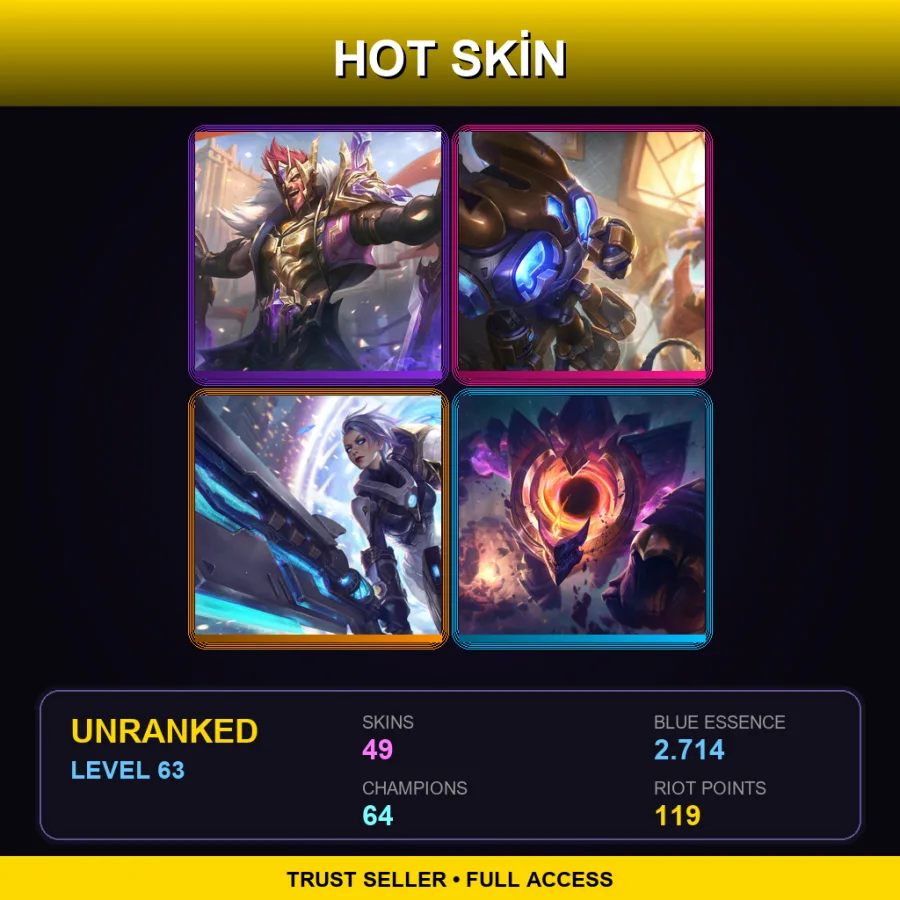 EUNE | Lv63 | Unranked | 49 Skin | 64 Champ — LoL account