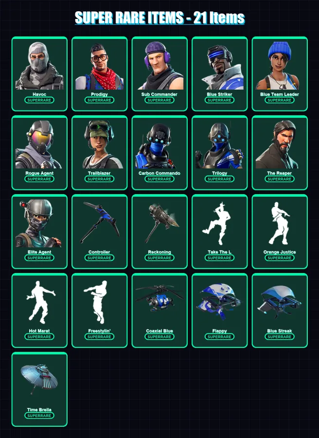 [PS4/PS5/XBOX/PC] | Havoc | Prodigy | Sub Commander | Blue Striker | Blue Team Leader | 51 skin | 58 pickaxe | 70 emote | 70 glider | Lv871