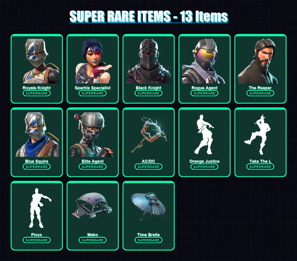[PC/PSN] | Royale Knight | Sparkle Specialist | Black Knight | Rogue Agent | The Reaper | 41 skin | 36 pickaxe | 49 emote | 50 glider | Lv766