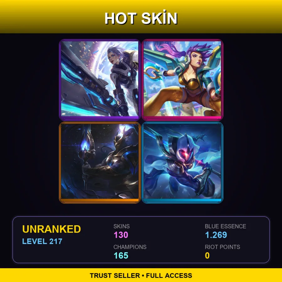 VN | Lv217 | Unranked | 130 Skin | 165 Champ — LoL account