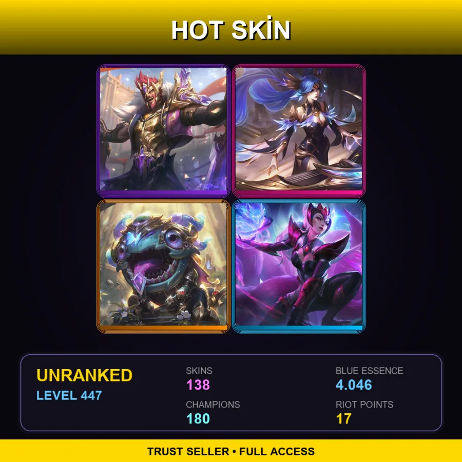 SG | Lv447 | Unranked | 138 Skin | 180 Champ