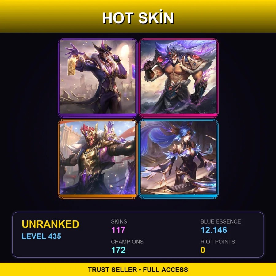 VN | Victorious Twisted Fate | Victorious Tryndamere | Victorious Draven | Victorious Sona | 117 Skin | 172 Champ | Lv435