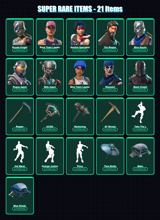 [PC/XBOX] | Royale Knight | Rose Team Leader | Sparkle Specialist | The Reaper | Blue Squire | 100 skin | 89 pickaxe | 76 emote | 93 glider | Lv1404 — Fortnite account