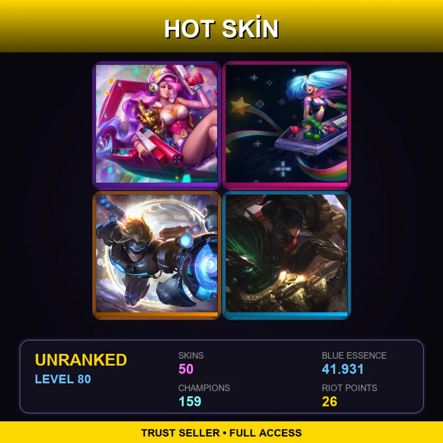 SG | Lv80 | Unranked | 50 Skin | 159 Champ — LoL account