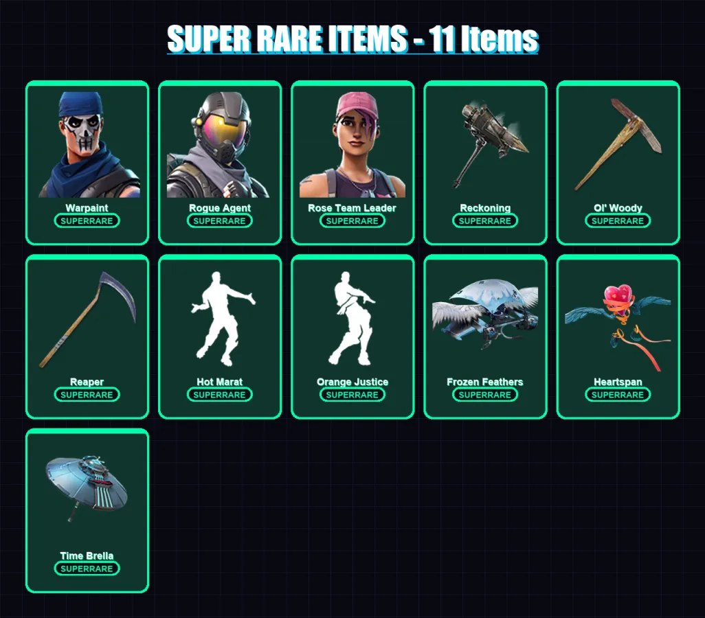 [PC] | Warpaint | Rogue Agent | Rose Team Leader | Spider Knight | Criterion | 102 skin | 129 pickaxe | 106 emote | 114 glider | Lv1503 — Fortnite account