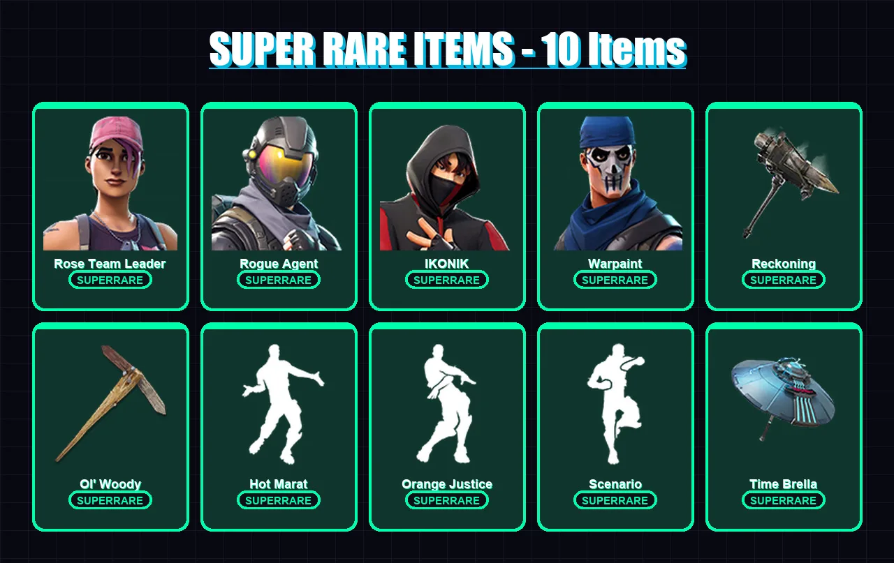 [PC] | Rose Team Leader | Rogue Agent | IKONIK | Warpaint | Carbide | 76 skin | 72 pickaxe | 97 emote | 78 glider | Lv1367