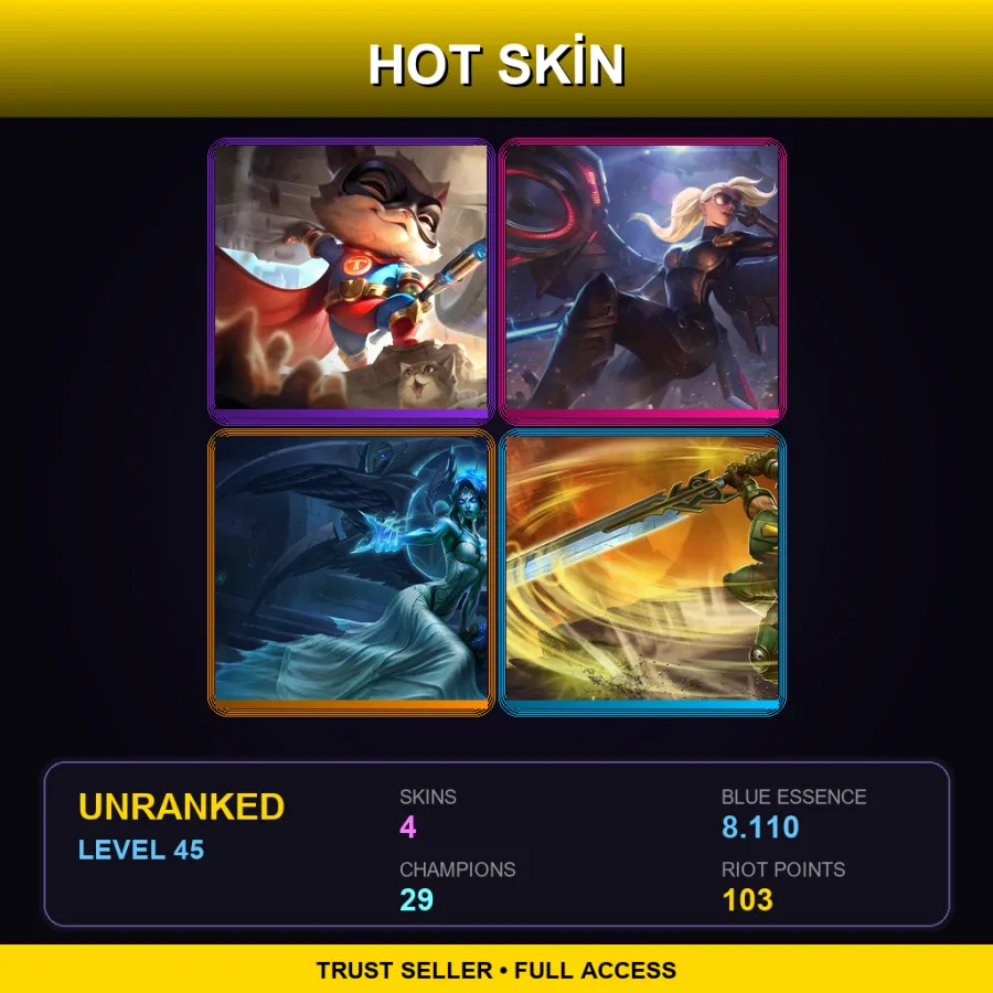 LAS | Lv45 | Unranked | 4 Skin | 29 Champ — LoL account