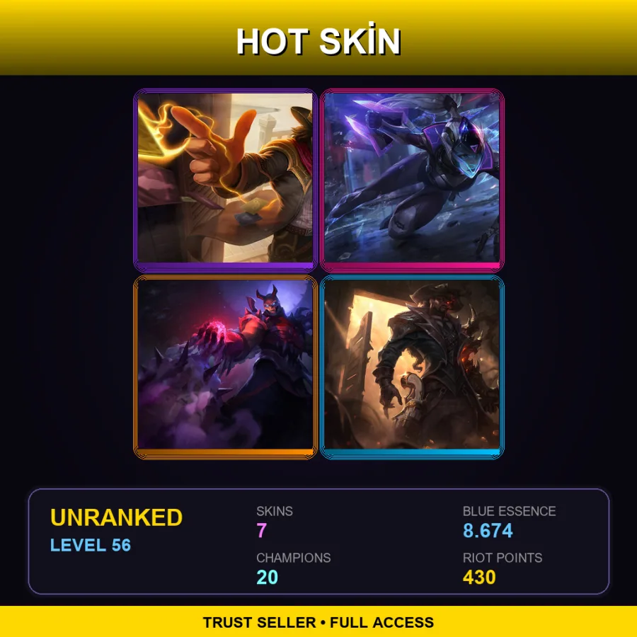 EUW | Lv56 | Unranked | 7 Skin | 20 Champ — LoL account