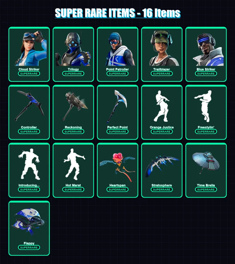 [PS4/PS5/XBOX/PC] | Cloud Striker | Trilogy | Point Patroller | Trailblazer | Blue Striker | 80 skin | 82 pickaxe | 83 emote | 97 glider | Lv1256