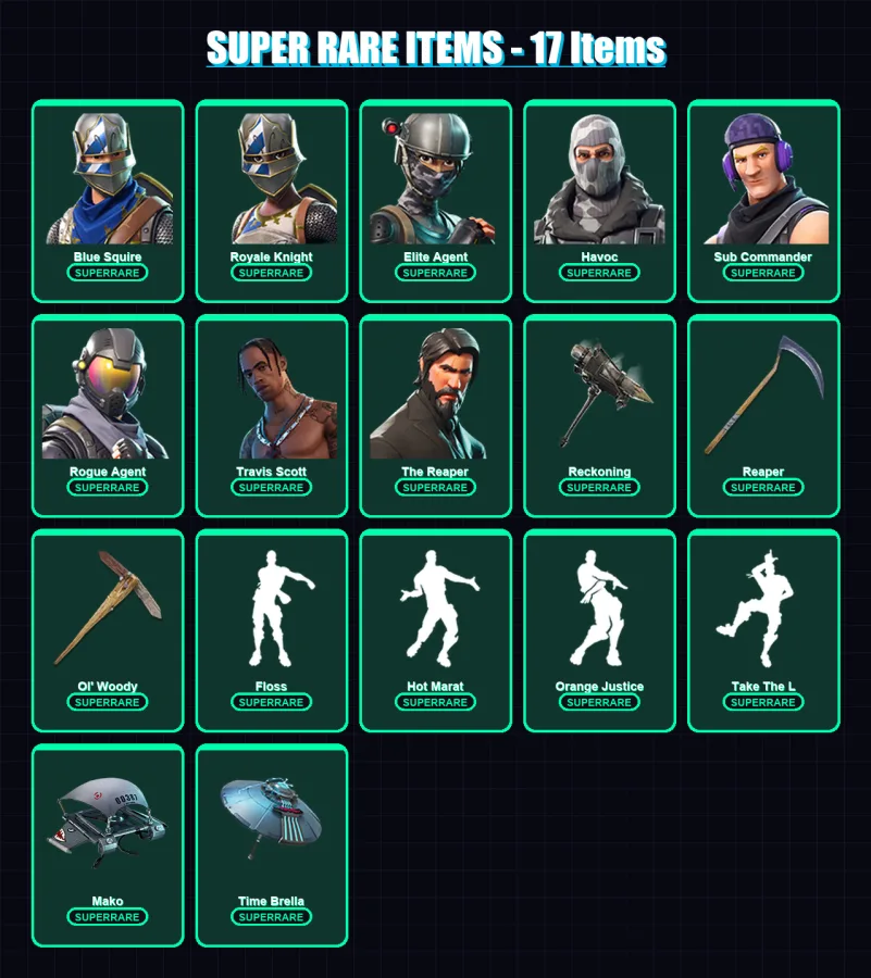 [PS4/PS5/XBOX/PC] | Blue Squire | Royale Knight | Elite Agent | Havoc | Sub Commander | 73 skin | 56 pickaxe | 71 emote | 67 glider | Lv882