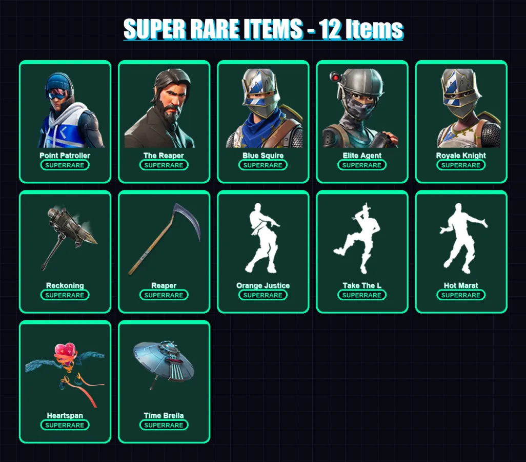 [PS4/PS5/XBOX/PC] | Point Patroller | The Reaper | Blue Squire | Elite Agent | Royale Knight | 85 skin | 76 pickaxe | 86 emote | 91 glider | Lv1314