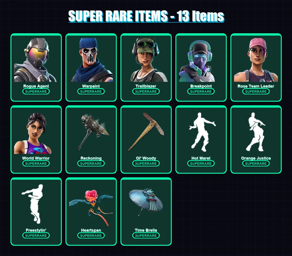 [PC/XBOX/PSN] | Rogue Agent | Warpaint | Trailblazer | Breakpoint | Rose Team Leader | 160 skin | 143 pickaxe | 129 emote | 127 glider | Lv2163