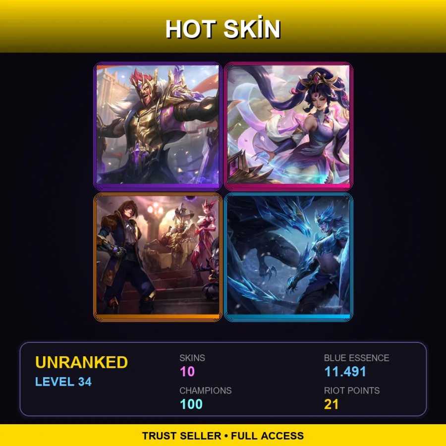 SG | Lv34 | Unranked | 10 Skin | 100 Champ — LoL account