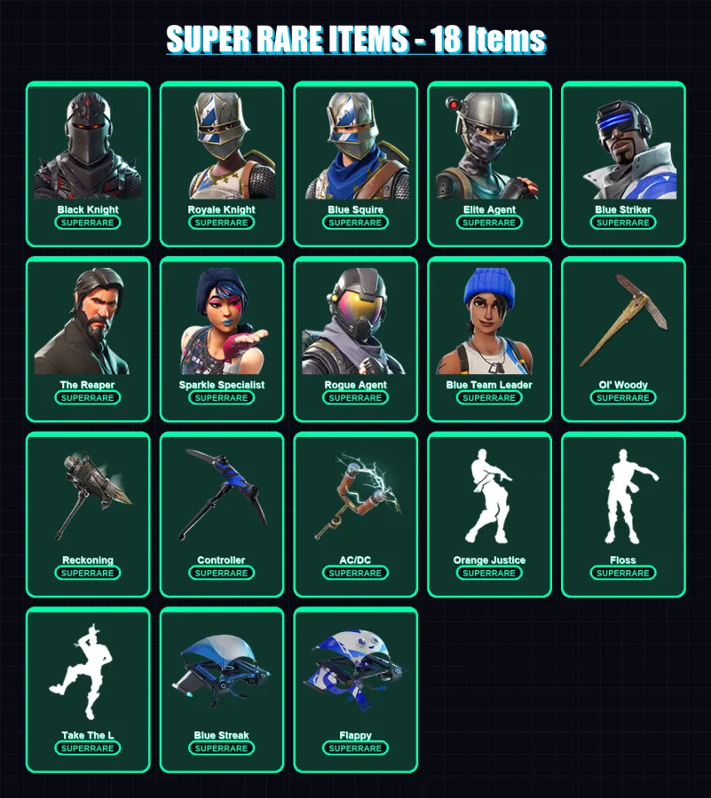 [PS4/PS5/PC] | Black Knight | Royale Knight | Blue Squire | Elite Agent | Blue Striker | 54 skin | 41 pickaxe | 42 emote | 47 glider | Lv531
