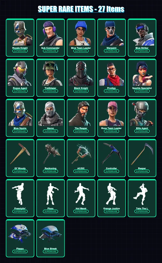 [PC/XBOX/PSN] | Royale Knight | Sub Commander | Blue Team Leader | Warpaint | Blue Striker | 68 skin | 35 pickaxe | 47 emote | 38 glider | Lv461 — Fortnite account