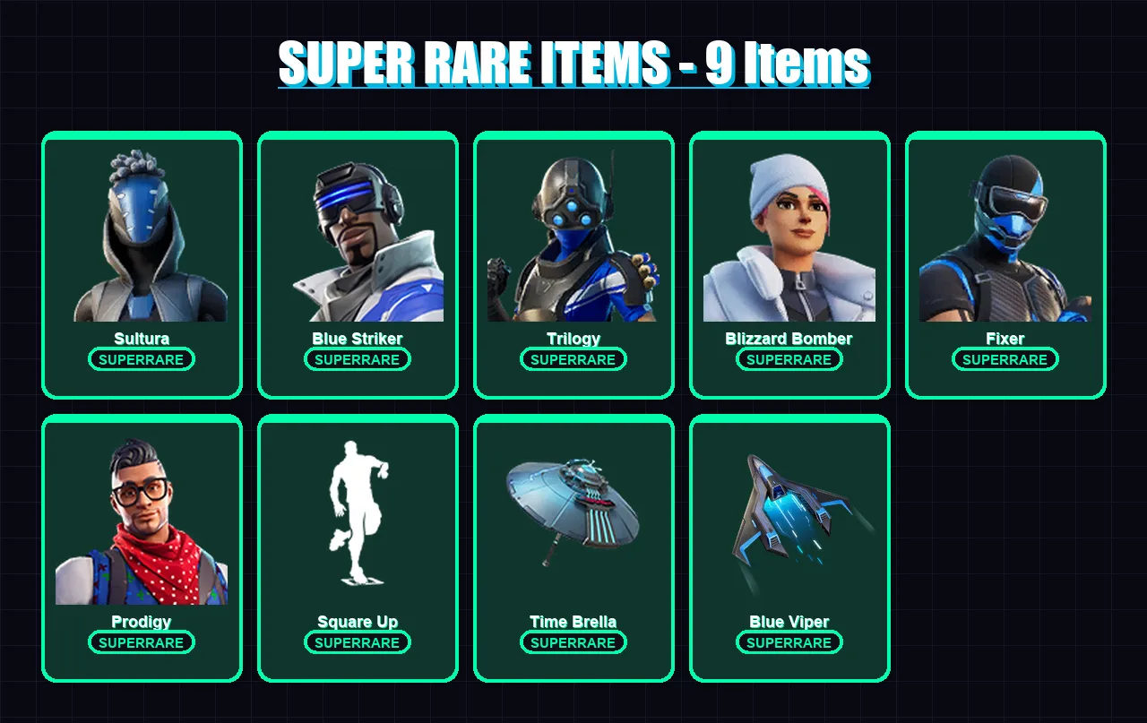 [PS4/PS5/XBOX/PC] | Sultura | Blue Striker | Trilogy | Blizzard Bomber | Fixer | 119 skin | 174 pickaxe | 123 emote | 156 glider | Lv2645