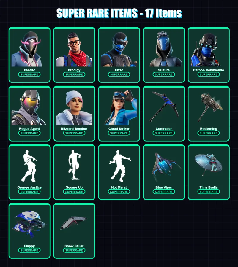 [PS4/PS5/XBOX/PC] | Xander | Prodigy | Fixer | Sultura | Carbon Commando | 115 skin | 120 pickaxe | 90 emote | 109 glider | Lv1437