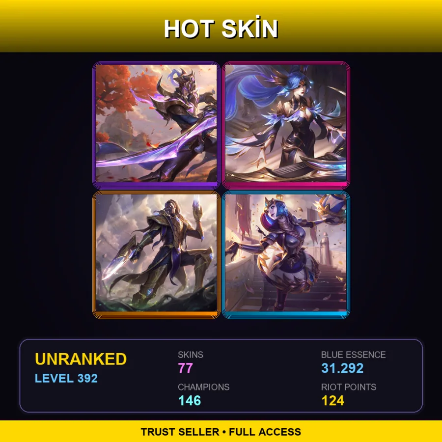 LAN | Lv392 | Unranked | 77 Skin | 146 Champ — LoL account