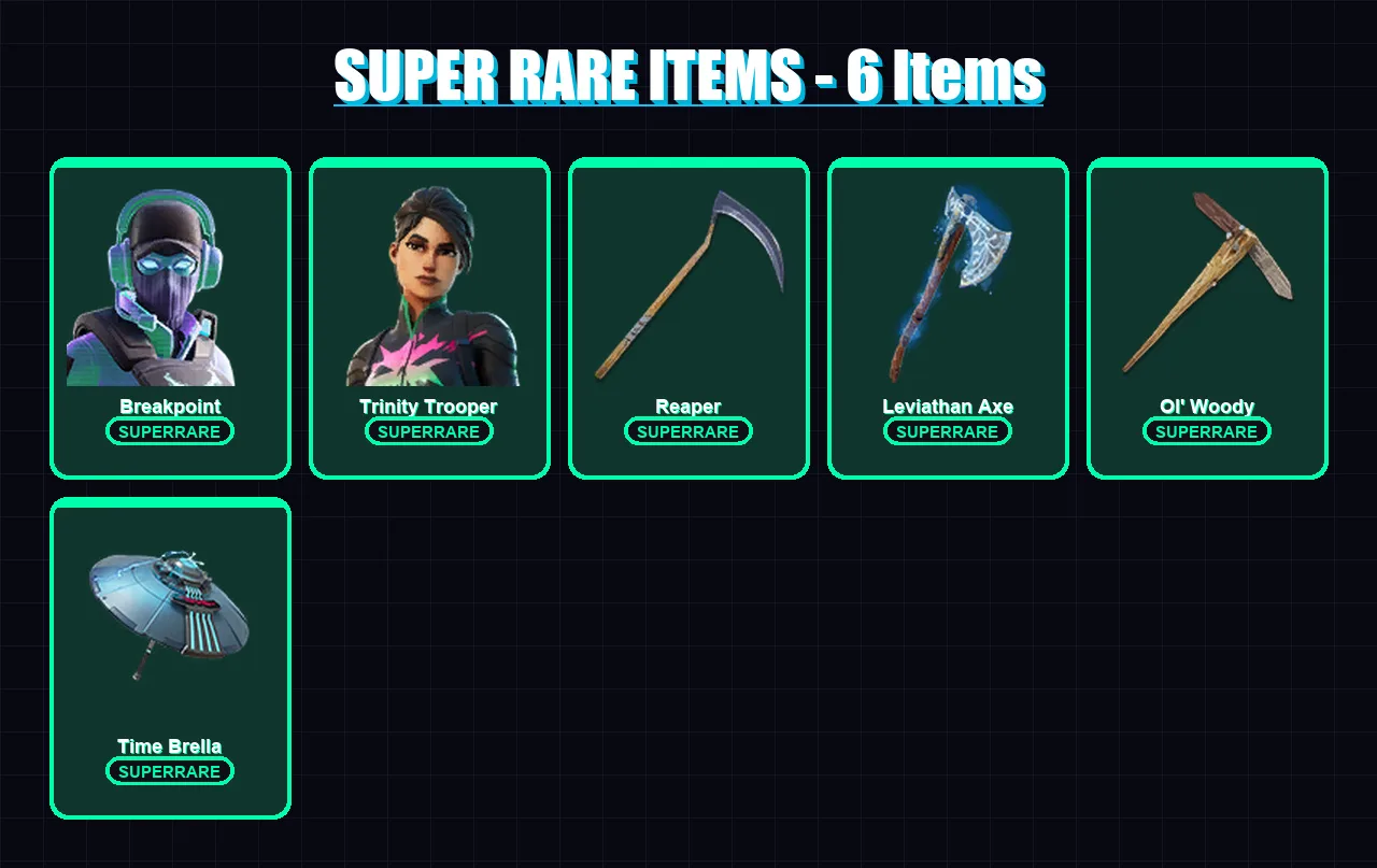 [PS4/PS5/XBOX/PC] | Breakpoint | Trinity Trooper | Kado Thorne | Raz | Spectra Knight | 169 skin | 203 pickaxe | 119 emote | 125 glider | Lv3647