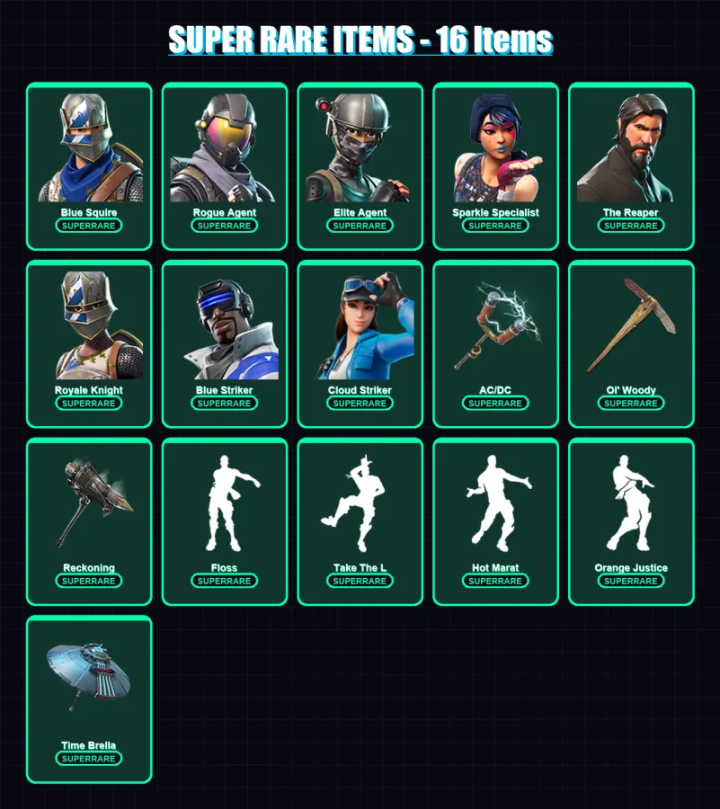 [PS4/PS5/XBOX/PC] | Blue Squire | Rogue Agent | Elite Agent | Sparkle Specialist | The Reaper | 81 skin | 87 pickaxe | 89 emote | 98 glider | Lv1567