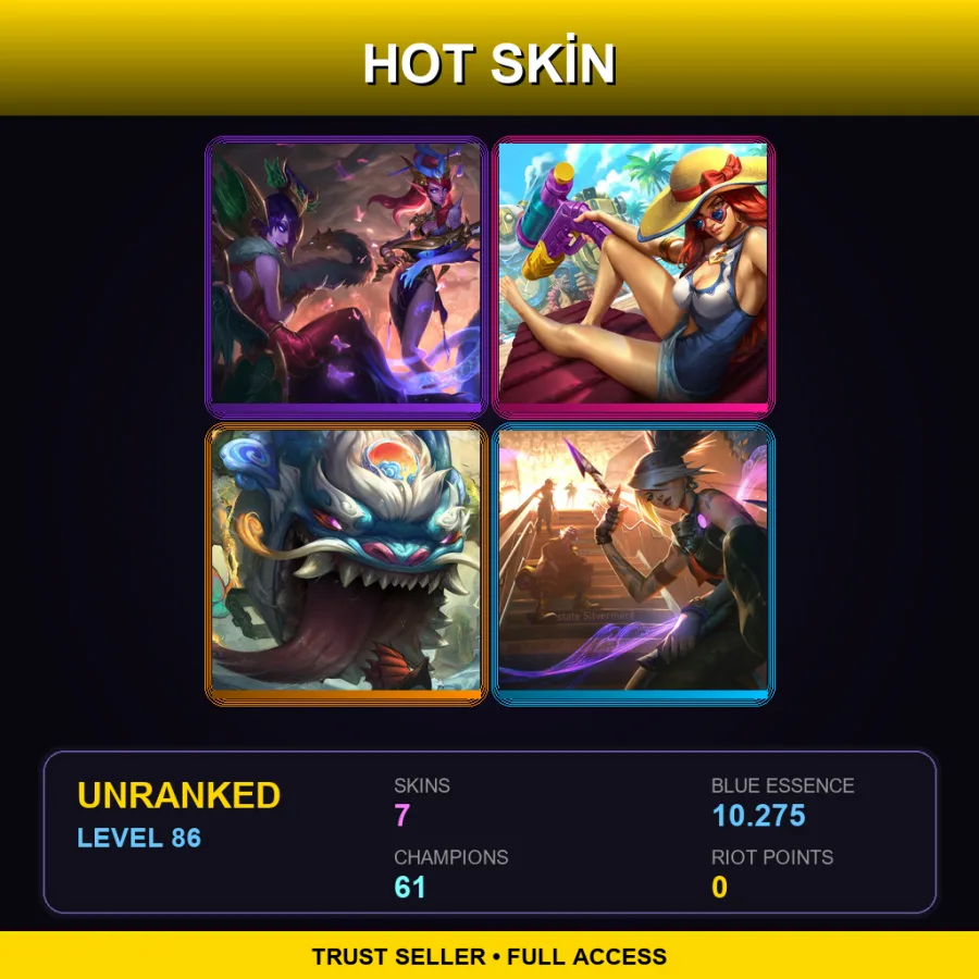 EUW | Lv86 | Unranked | 7 Skin | 61 Champ
