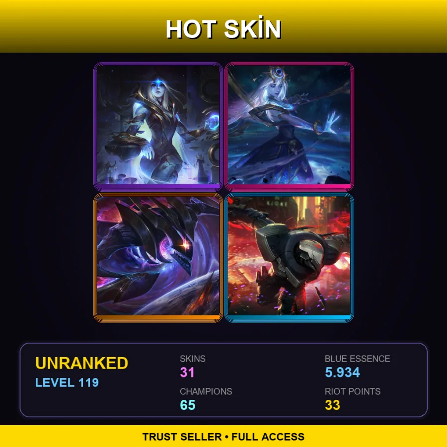 LAN | Lv119 | Unranked | 31 Skin | 65 Champ — LoL account