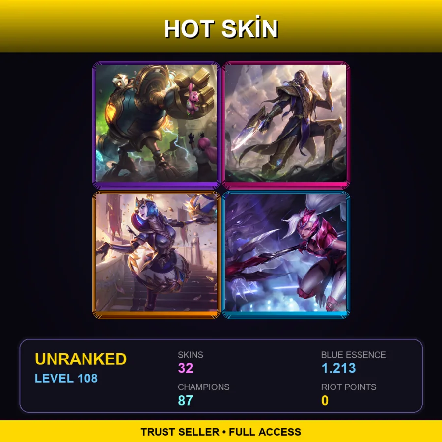 SG | Lv108 | Unranked | 32 Skin | 87 Champ — LoL account
